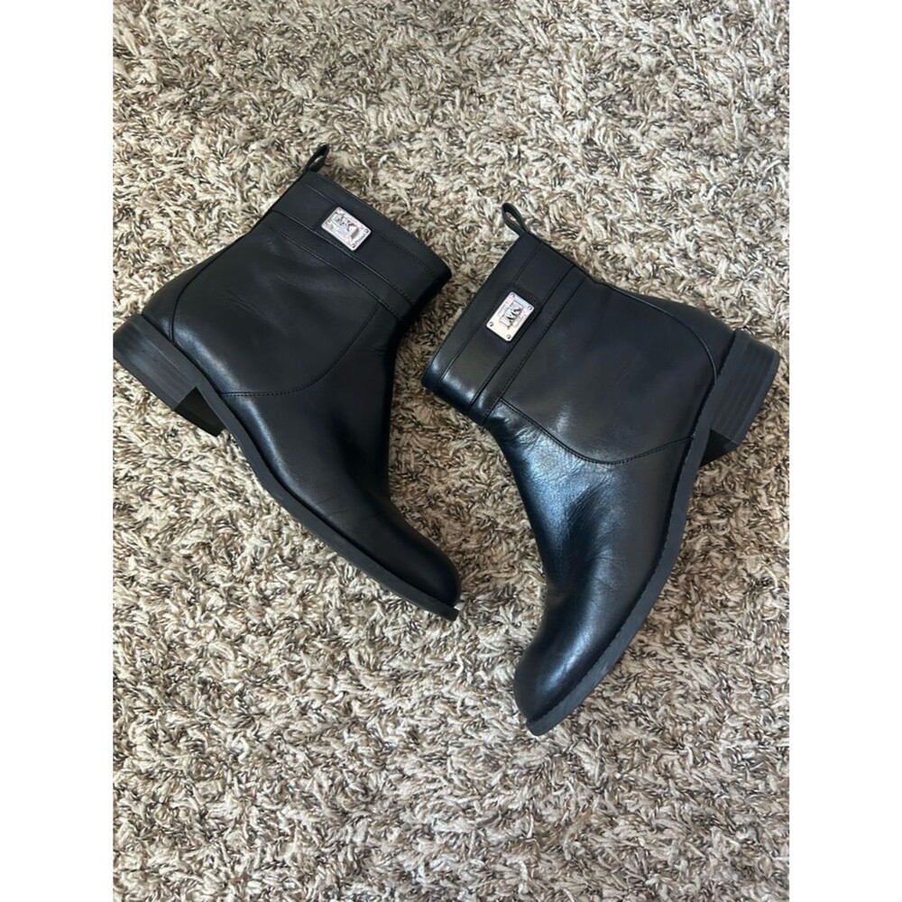 Michael Kors Black Leather Ankle Booties with Silver Logo Plaque